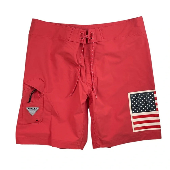 SH637 Mens Columbia PFG USA American Flag Stretch Beach Board Shorts 38 - Picture 1 of 6